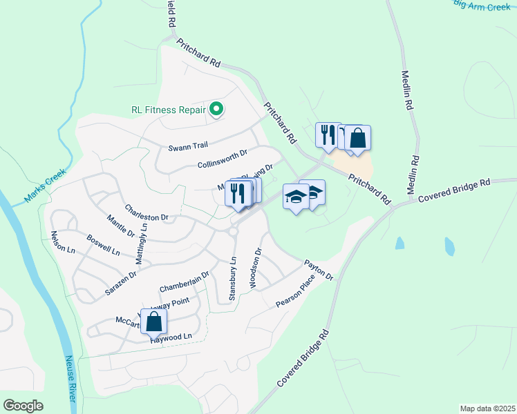 map of restaurants, bars, coffee shops, grocery stores, and more near 310 Athletic Club Boulevard in Clayton