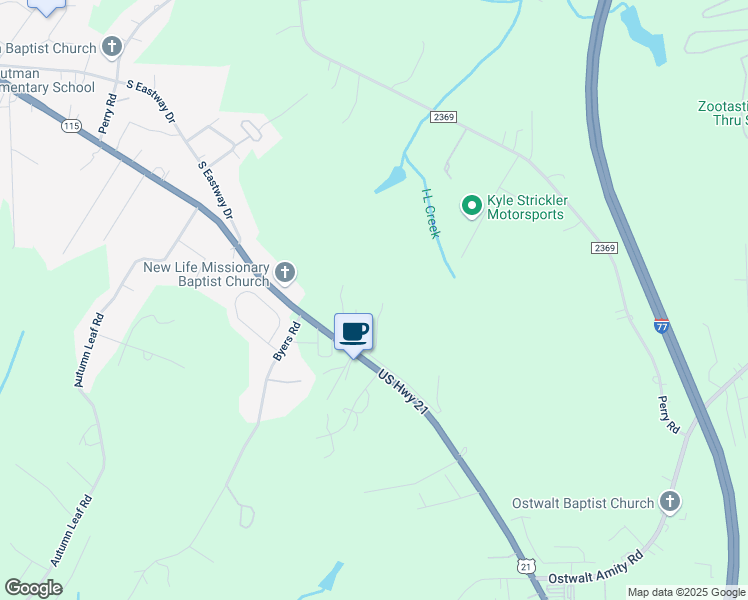 map of restaurants, bars, coffee shops, grocery stores, and more near 119 Trackside Road in Troutman