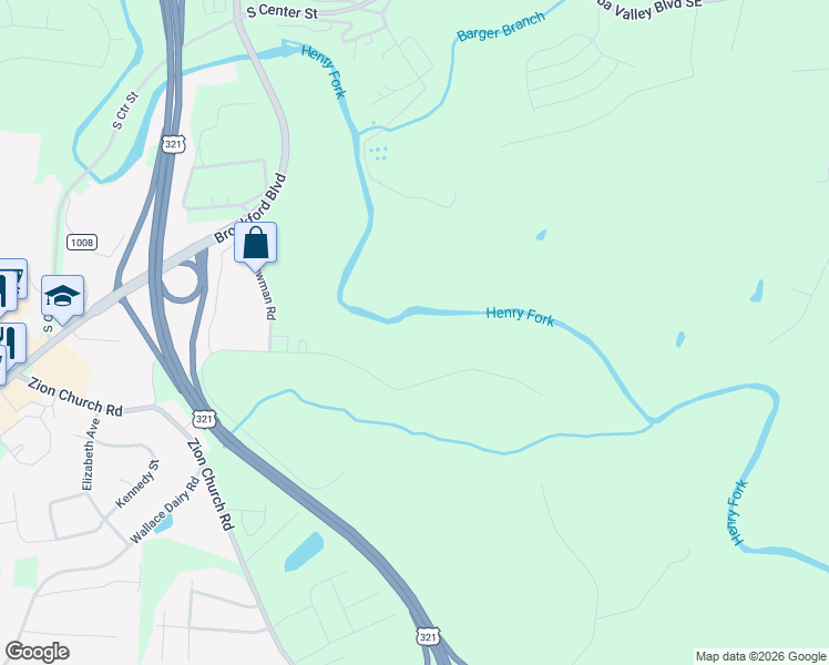 map of restaurants, bars, coffee shops, grocery stores, and more near 4676 Bowman Road in Hickory