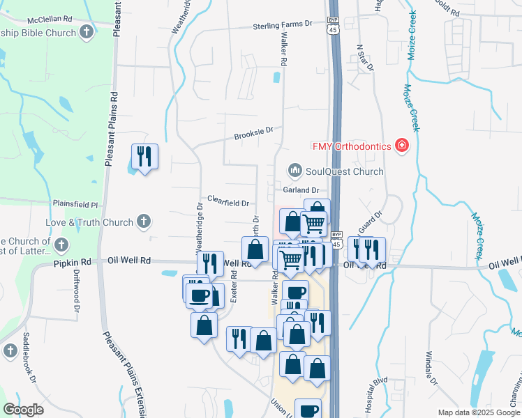 map of restaurants, bars, coffee shops, grocery stores, and more near 80 Foxworth Drive in Jackson
