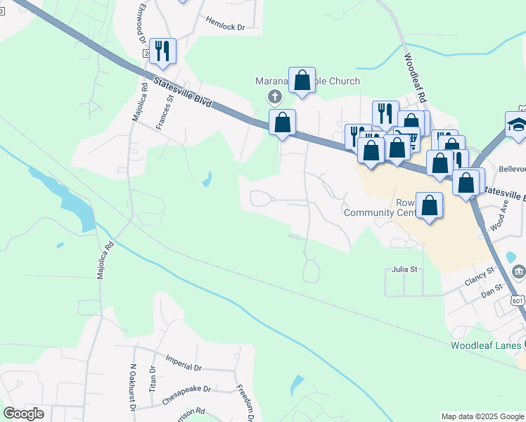 map of restaurants, bars, coffee shops, grocery stores, and more near 228 Laurel Pointe Circle in Salisbury