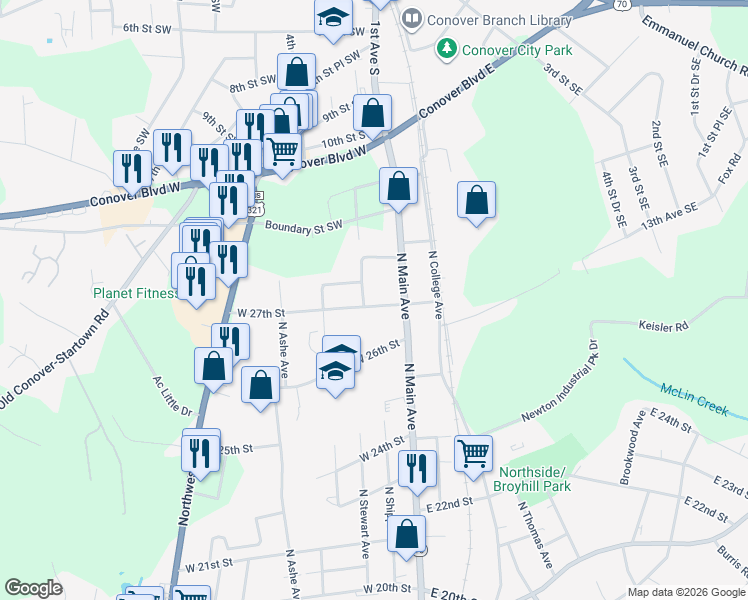 map of restaurants, bars, coffee shops, grocery stores, and more near 120 West 27th Street in Newton