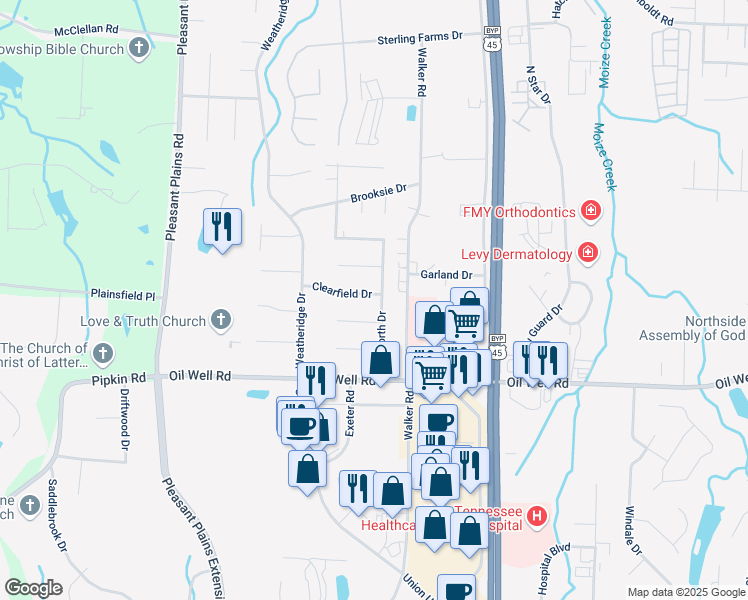 map of restaurants, bars, coffee shops, grocery stores, and more near 80 Foxworth Drive in Jackson