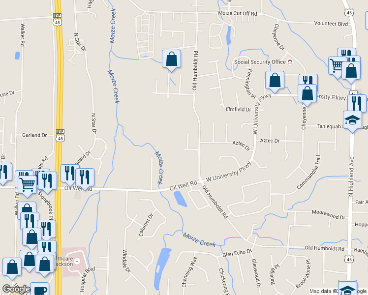 map of restaurants, bars, coffee shops, grocery stores, and more near 5 Ashton Cove in Jackson