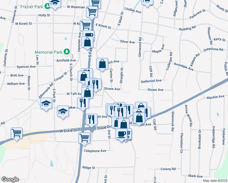 map of restaurants, bars, coffee shops, grocery stores, and more near 230 Stowe Avenue in Asheboro