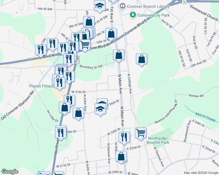 map of restaurants, bars, coffee shops, grocery stores, and more near 120 West 27th Street in Newton