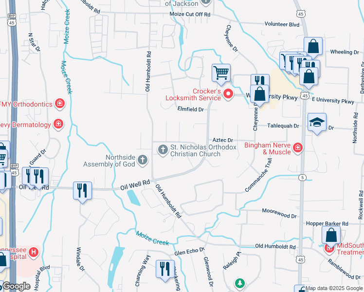 map of restaurants, bars, coffee shops, grocery stores, and more near 158 Aztec Drive in Jackson