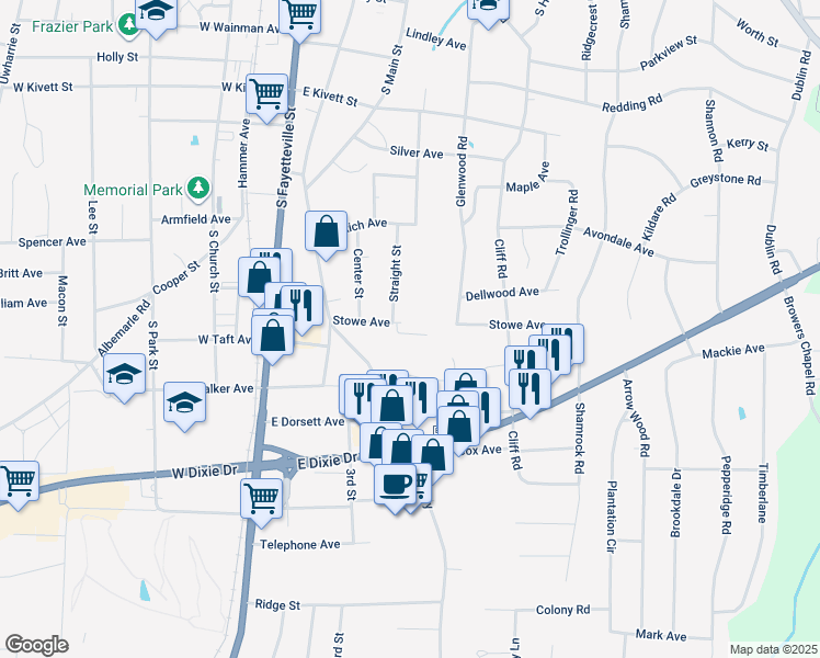 map of restaurants, bars, coffee shops, grocery stores, and more near 350 Stowe Avenue in Asheboro