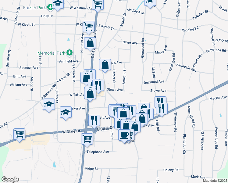 map of restaurants, bars, coffee shops, grocery stores, and more near 230 Stowe Avenue in Asheboro