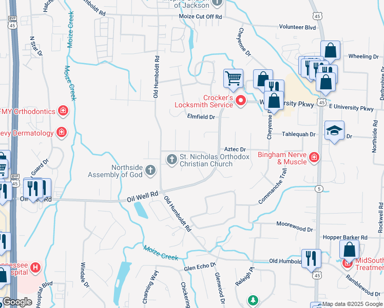 map of restaurants, bars, coffee shops, grocery stores, and more near 158 Aztec Drive in Jackson