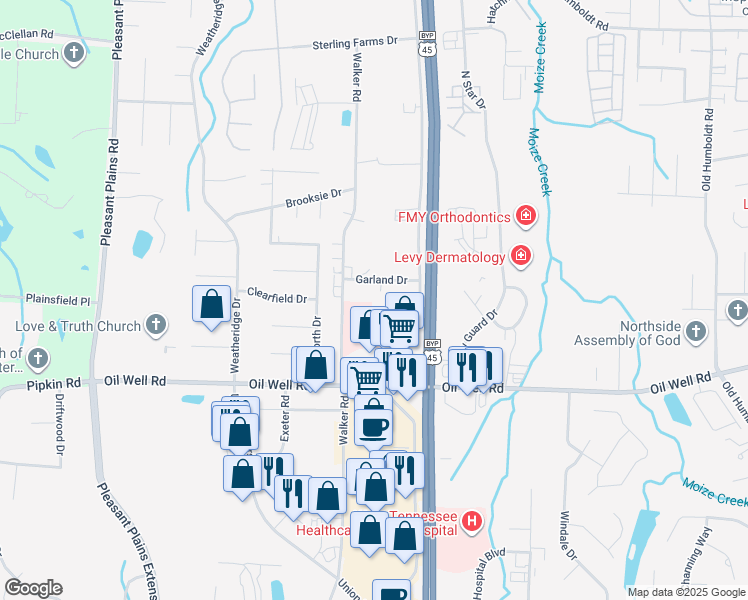 map of restaurants, bars, coffee shops, grocery stores, and more near 54 Garland Drive in Jackson