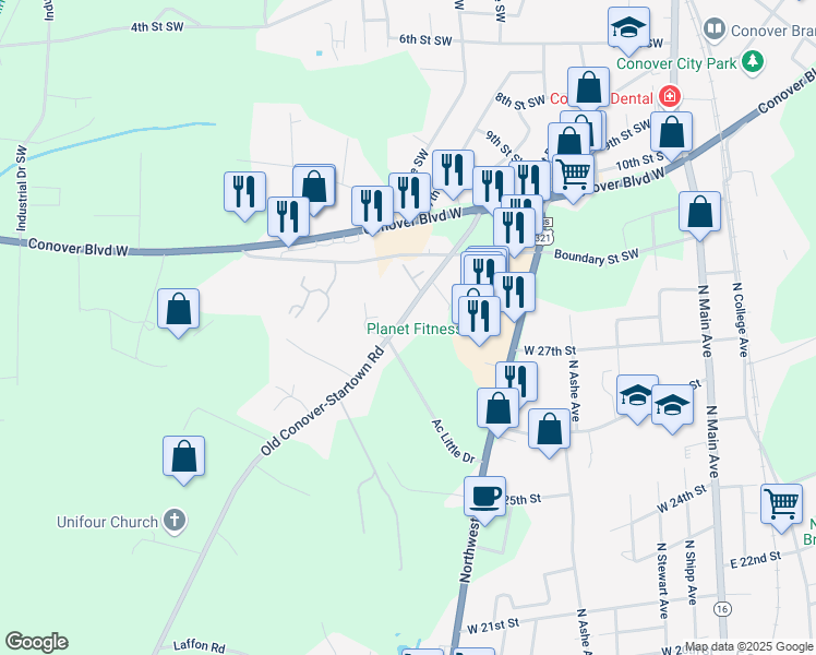map of restaurants, bars, coffee shops, grocery stores, and more near 2700 Heritage Village in Newton