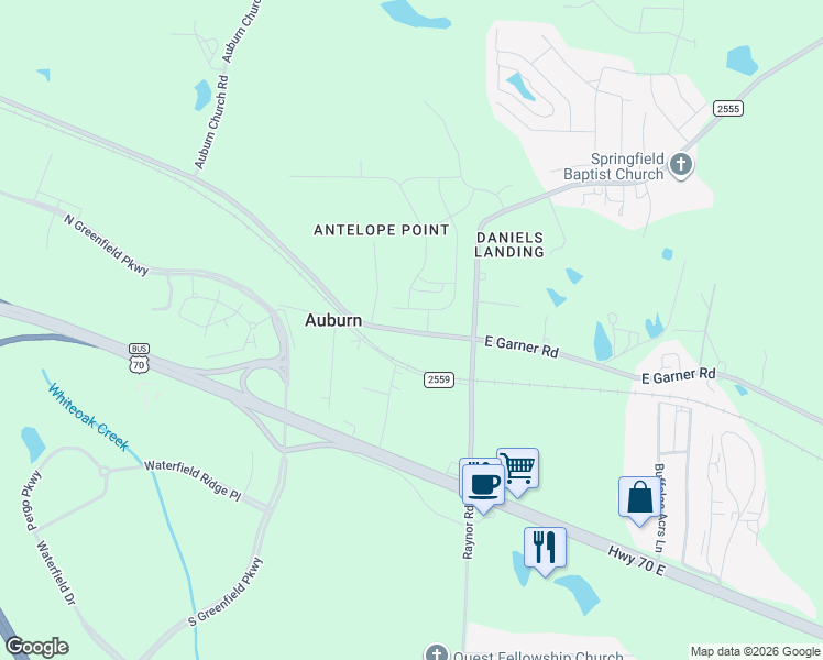 map of restaurants, bars, coffee shops, grocery stores, and more near 3329 Auburn Estates Road in Raleigh