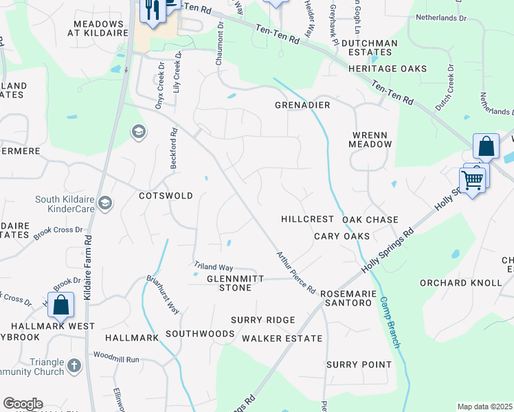 map of restaurants, bars, coffee shops, grocery stores, and more near in Cary