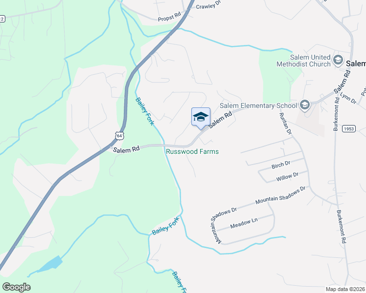 map of restaurants, bars, coffee shops, grocery stores, and more near 1749 Salem Road in Morganton