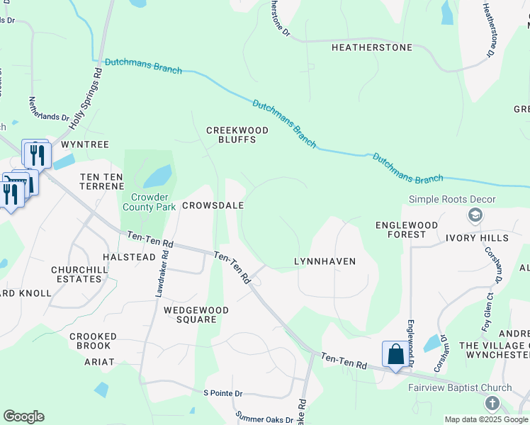 map of restaurants, bars, coffee shops, grocery stores, and more near 6002 Splitrock Trail in Apex