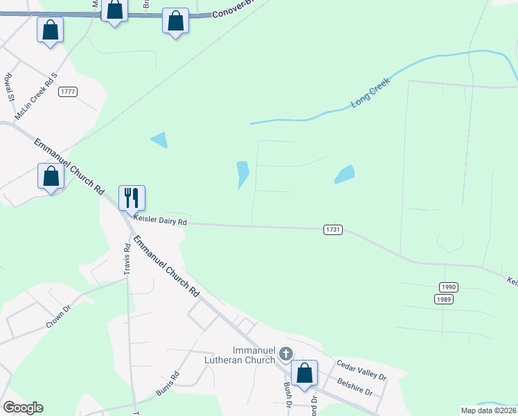 map of restaurants, bars, coffee shops, grocery stores, and more near 2061 Lakeside Lane in Conover