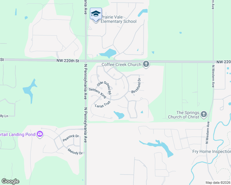 map of restaurants, bars, coffee shops, grocery stores, and more near 1733 Olde School Point in Edmond