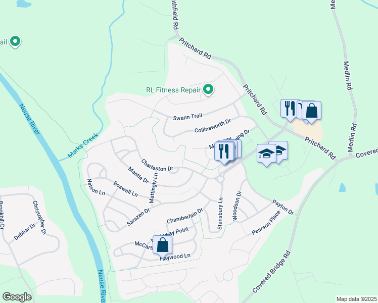 map of restaurants, bars, coffee shops, grocery stores, and more near 224 Marino Place in Clayton