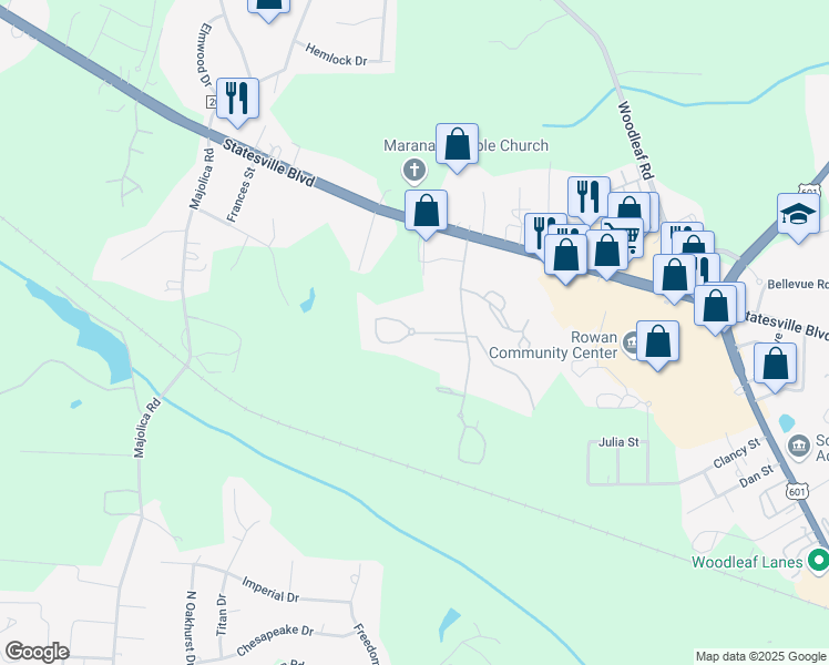 map of restaurants, bars, coffee shops, grocery stores, and more near 100 Laurel Pointe Circle in Salisbury