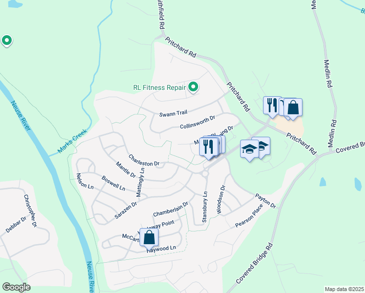 map of restaurants, bars, coffee shops, grocery stores, and more near 208 Marino Place in Clayton