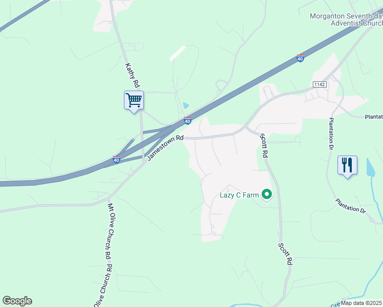 map of restaurants, bars, coffee shops, grocery stores, and more near 4138 Valley Trail in Morganton
