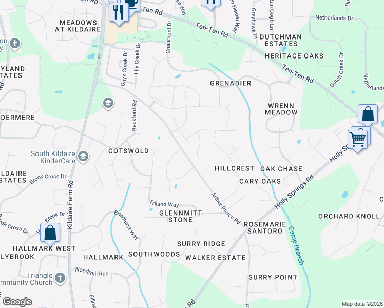 map of restaurants, bars, coffee shops, grocery stores, and more near Market House Way in Wake County