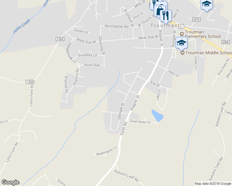 map of restaurants, bars, coffee shops, grocery stores, and more near 251 Wesley Street in Troutman