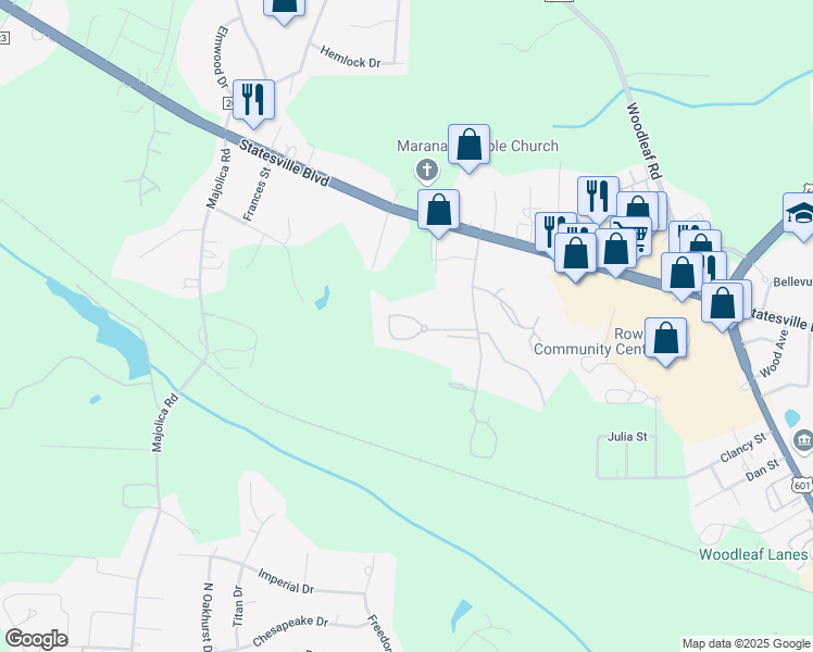 map of restaurants, bars, coffee shops, grocery stores, and more near 228 Laurel Pointe Circle in Salisbury