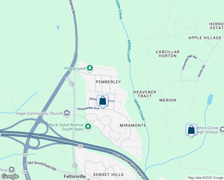 map of restaurants, bars, coffee shops, grocery stores, and more near 2459 Baslow Drive in Apex