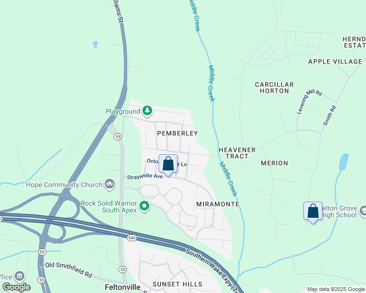map of restaurants, bars, coffee shops, grocery stores, and more near 2459 Baslow Drive in Apex