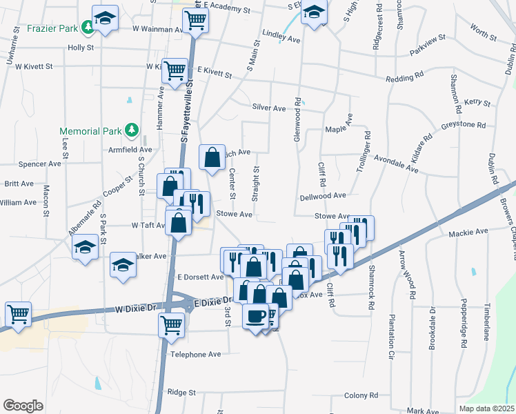 map of restaurants, bars, coffee shops, grocery stores, and more near 979 Straight Street in Asheboro