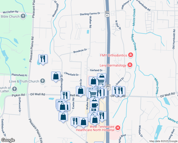map of restaurants, bars, coffee shops, grocery stores, and more near 62 Garland Drive in Jackson