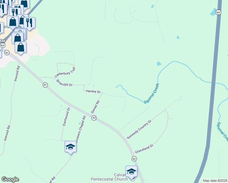 map of restaurants, bars, coffee shops, grocery stores, and more near 1 Henley Drive in Asheboro