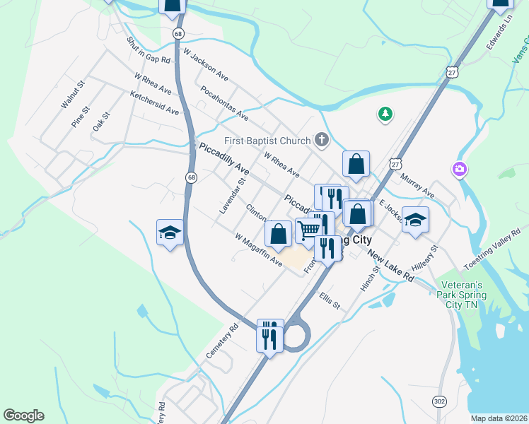 map of restaurants, bars, coffee shops, grocery stores, and more near 149 Collins Street in Spring City