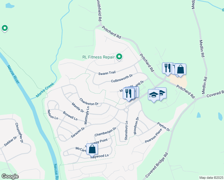 map of restaurants, bars, coffee shops, grocery stores, and more near 213 Marino Place in Clayton