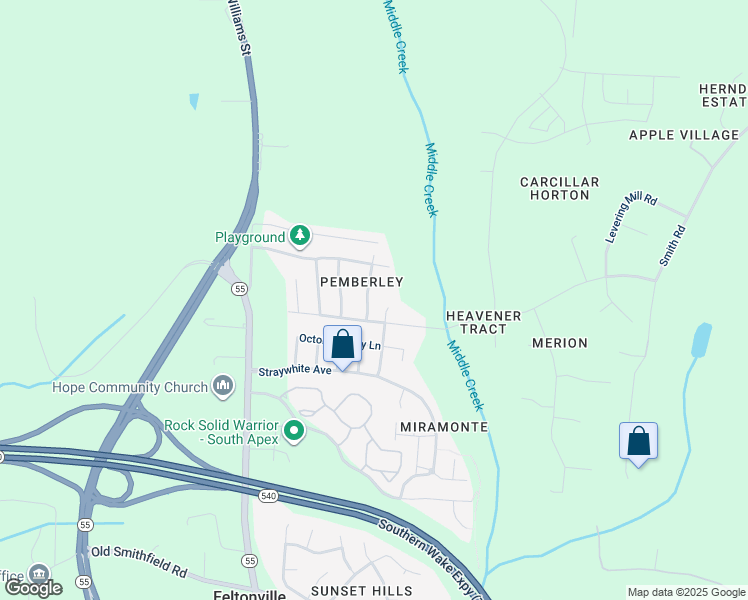 map of restaurants, bars, coffee shops, grocery stores, and more near 2447 Baslow Drive in Apex