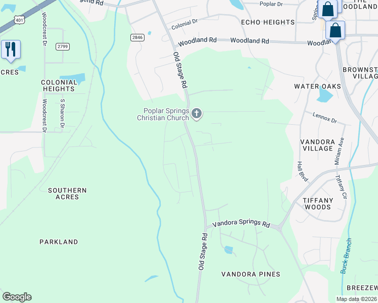 map of restaurants, bars, coffee shops, grocery stores, and more near 125 Sommerville Park Road in Raleigh