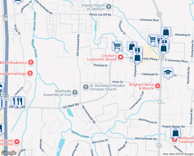 map of restaurants, bars, coffee shops, grocery stores, and more near 34 Warfield Cove in Jackson
