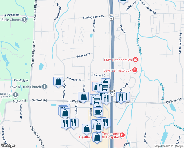 map of restaurants, bars, coffee shops, grocery stores, and more near 714 Walker Road in Jackson