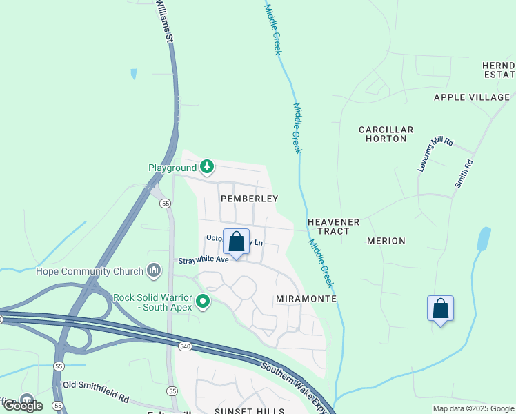 map of restaurants, bars, coffee shops, grocery stores, and more near 2441 Baslow Drive in Apex