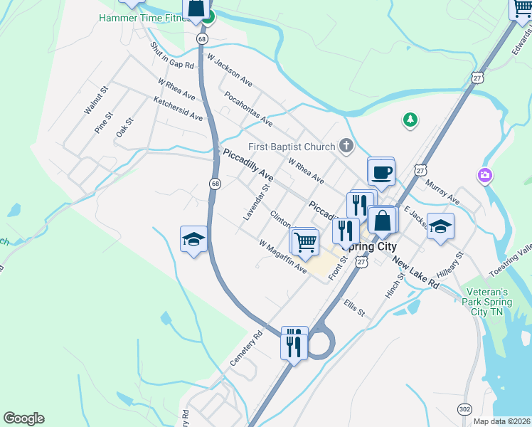 map of restaurants, bars, coffee shops, grocery stores, and more near 403 Clinton Avenue in Spring City
