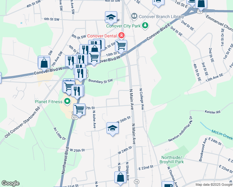 map of restaurants, bars, coffee shops, grocery stores, and more near 2818 North Shipp Avenue in Newton