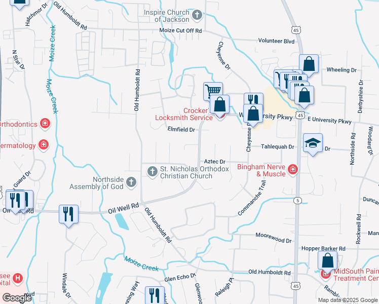 map of restaurants, bars, coffee shops, grocery stores, and more near 12 Chippewa Circle in Jackson