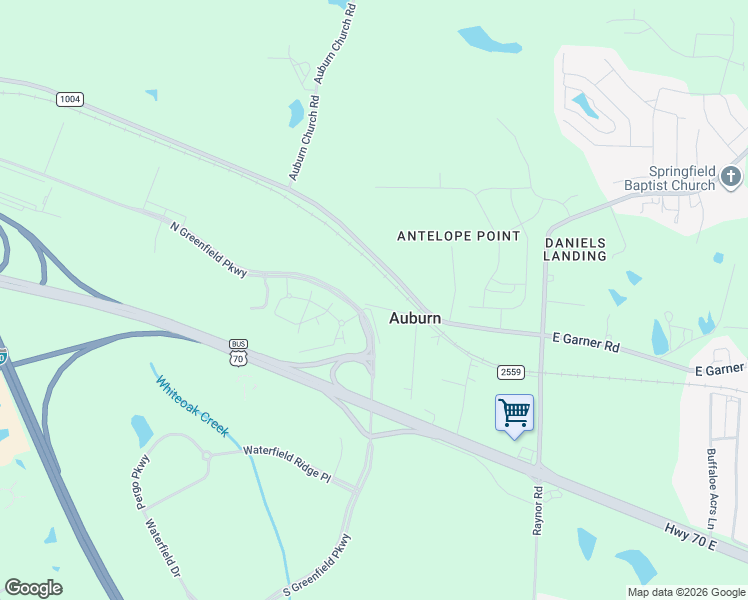 map of restaurants, bars, coffee shops, grocery stores, and more near 1915 Auburn Road in Raleigh