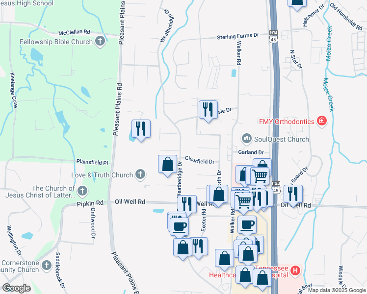 map of restaurants, bars, coffee shops, grocery stores, and more near 114 Weatheridge Drive in Jackson