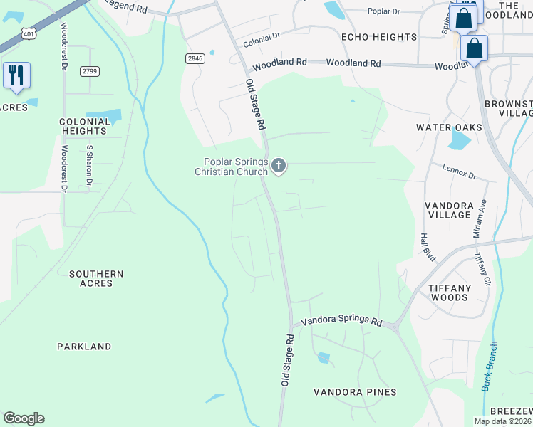 map of restaurants, bars, coffee shops, grocery stores, and more near 125 Sommerville Park Road in Raleigh