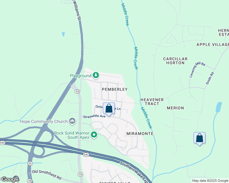 map of restaurants, bars, coffee shops, grocery stores, and more near 2434 Baslow Drive in Apex