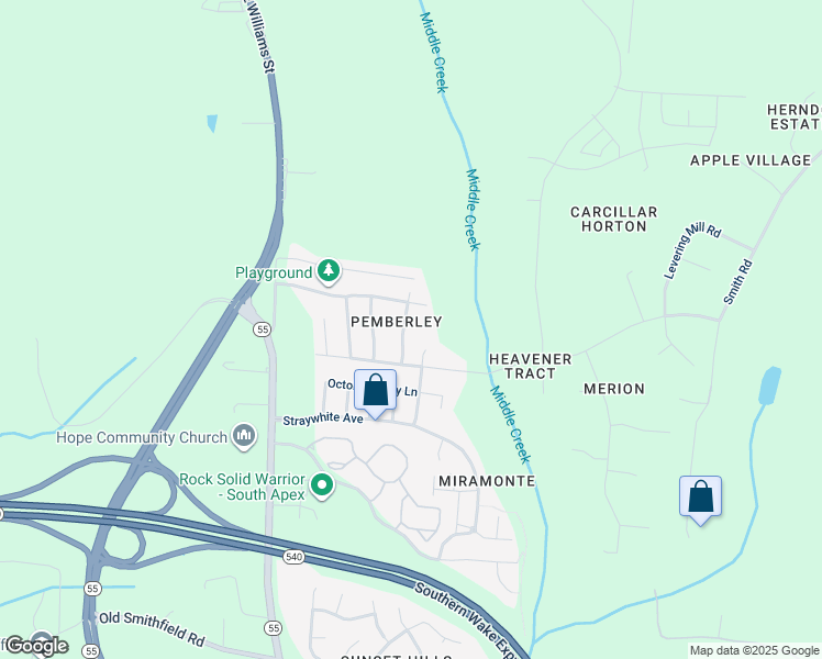 map of restaurants, bars, coffee shops, grocery stores, and more near 2433 Baslow Drive in Apex