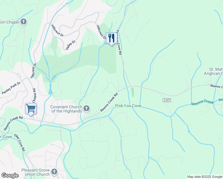 map of restaurants, bars, coffee shops, grocery stores, and more near 3 Ray Road in Weaverville